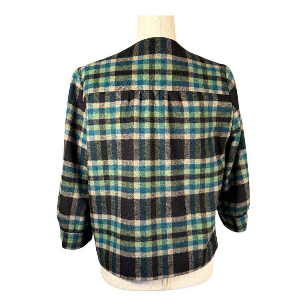 Joe’s Green Blue Plaid Wool Blend Cropped Jacket Lined Coat Retro Cape M - Picture 4 of 10